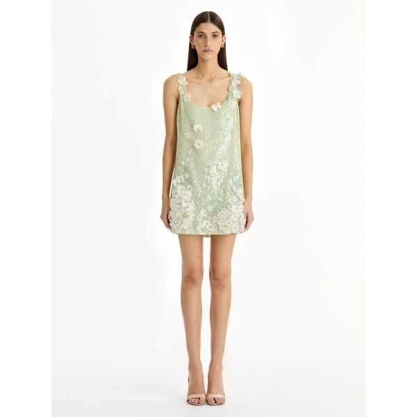 Oscar de la Renta Foxglove Embroidered Sequin Tulle Shift Dress - Oscar de la Renta Dresses - American Couture - Shop at Luxury Shoes 