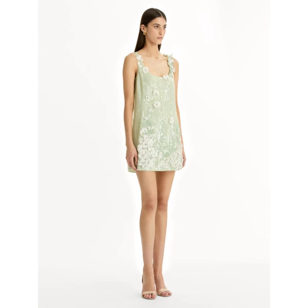 Oscar de la Renta Foxglove Embroidered Sequin Tulle Shift Dress - Oscar de la Renta Dresses - American Couture - Shop at Luxury Shoes 
