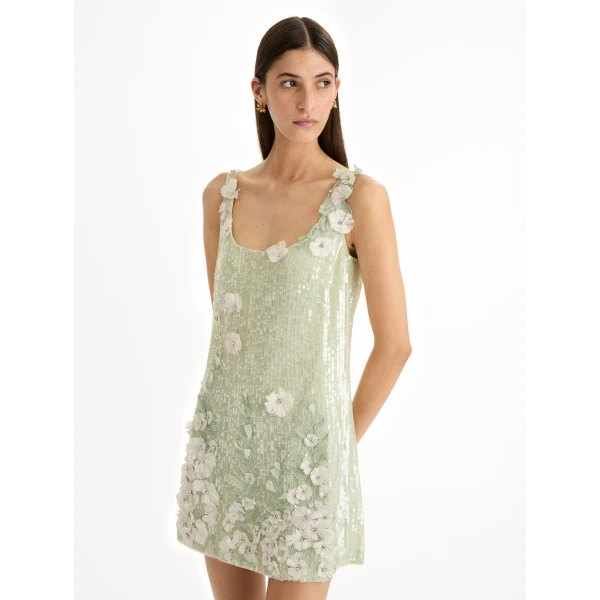 Oscar de la Renta Foxglove Embroidered Sequin Tulle Shift Dress - Oscar de la Renta Dresses - American Couture - Shop at Luxury Shoes 