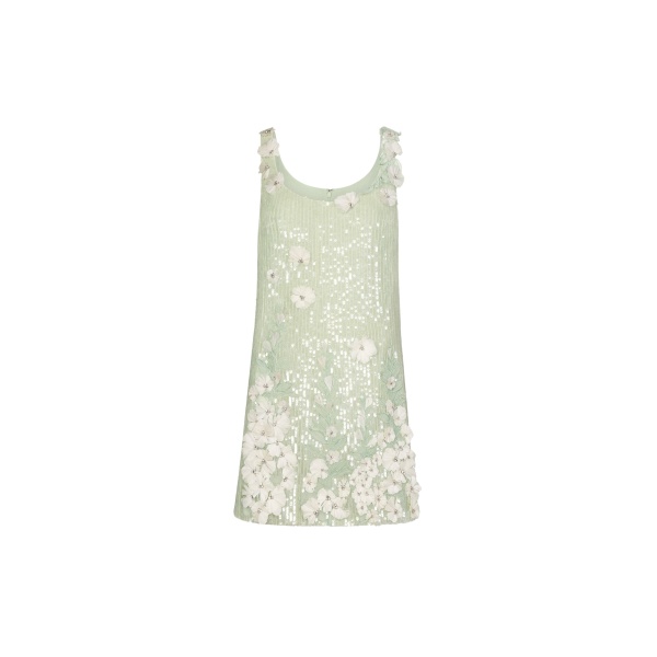 Oscar de la Renta Foxglove Embroidered Sequin Tulle Shift Dress - Oscar de la Renta Dresses - American Couture - Shop at Luxury Shoes 