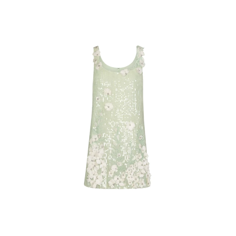 Oscar de la Renta Foxglove Embroidered Sequin Tulle Shift Dress - Oscar de la Renta Dresses - American Couture - Shop at Luxury Shoes 