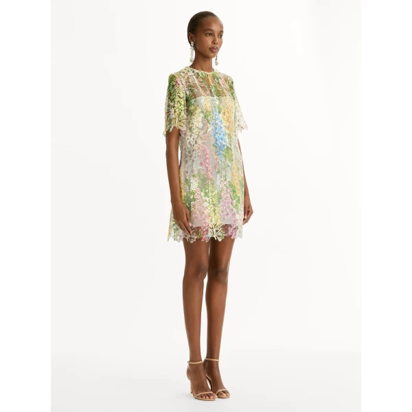 Oscar de la Renta Foxglove Guipure Shift Dress - Oscar de la Renta Dresses - American Couture - Shop at Luxury Shoes 