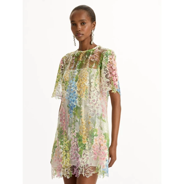 Oscar de la Renta Foxglove Guipure Shift Dress - Oscar de la Renta Dresses - American Couture - Shop at Luxury Shoes 