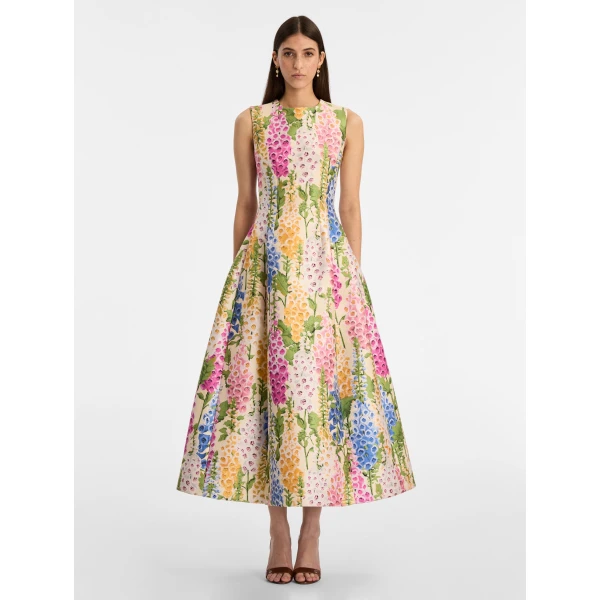 Oscar de la Renta Foxglove Jacquard Cocktail Dress - Oscar de la Renta Dresses - American Couture - Shop at Luxury Shoes 