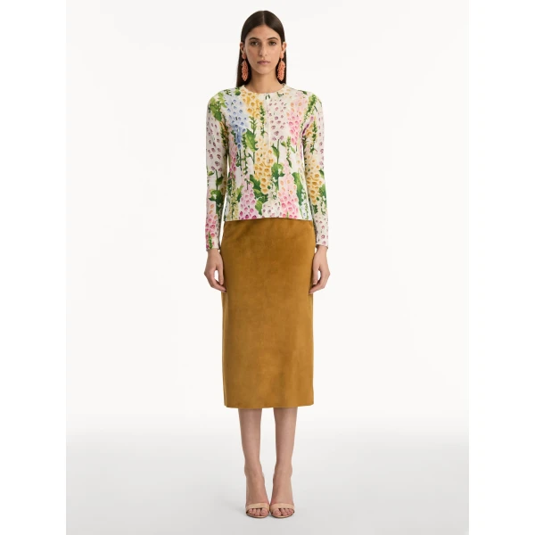 Oscar de la Renta Foxglove Printed Cardigan - Oscar de la Renta Knitwear - American Couture - Shop at Luxury Shoes 