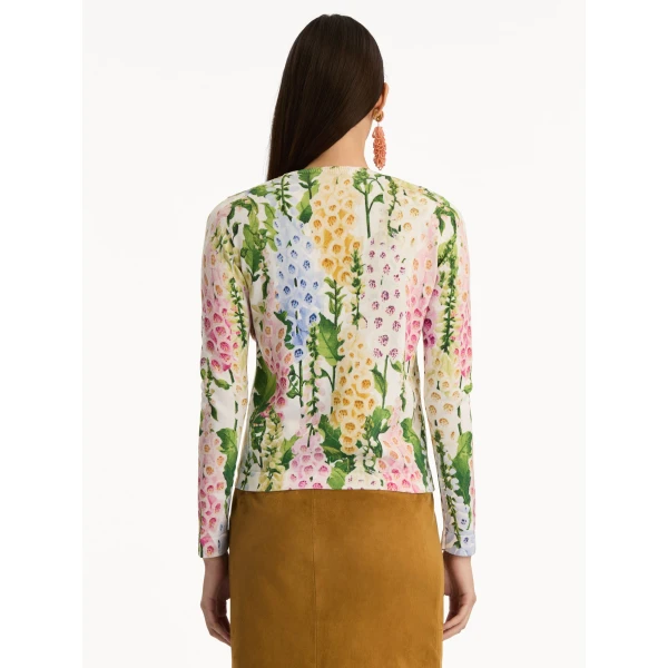 Oscar de la Renta Foxglove Printed Cardigan - Oscar de la Renta Knitwear - American Couture - Shop at Luxury Shoes 