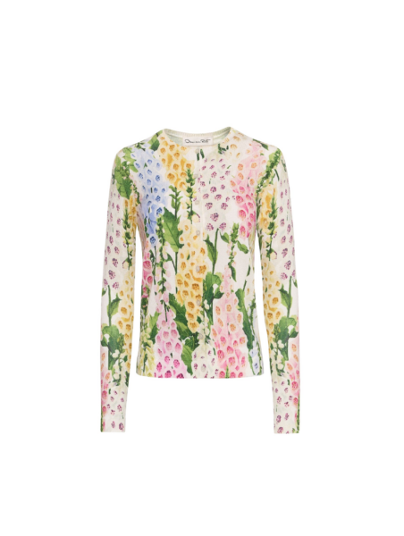 Oscar de la Renta Foxglove Printed Cardigan - Oscar de la Renta Knitwear - American Couture - Shop at Luxury Shoes 