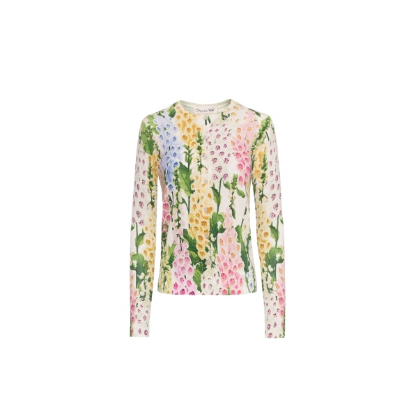 Oscar de la Renta Foxglove Printed Cardigan - Oscar de la Renta Knitwear - American Couture - Shop at Luxury Shoes 