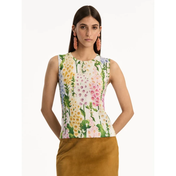 Oscar de la Renta Foxglove Printed Tank - Oscar de la Renta Tops - American Couture - Shop at Luxury Shoes 