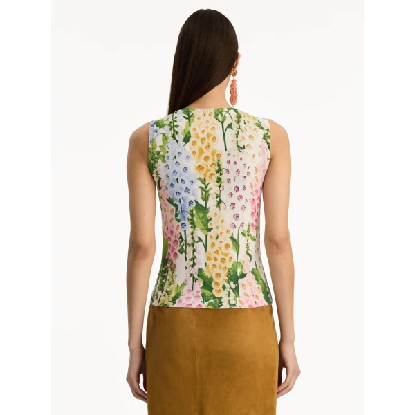 Oscar de la Renta Foxglove Printed Tank - Oscar de la Renta Tops - American Couture - Shop at Luxury Shoes 