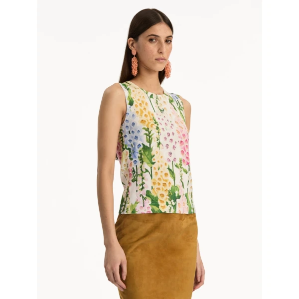 Oscar de la Renta Foxglove Printed Tank - Oscar de la Renta Tops - American Couture - Shop at Luxury Shoes 