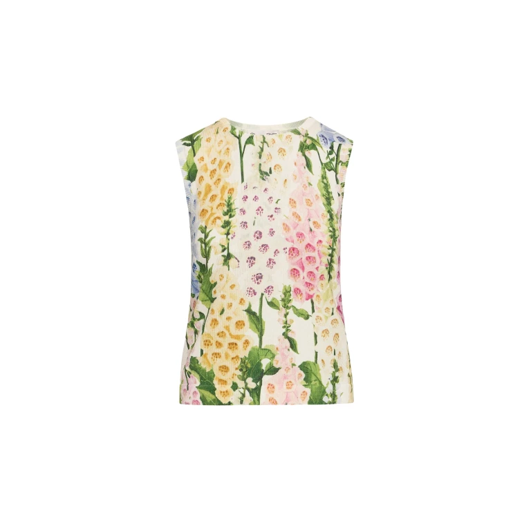 Oscar de la Renta Foxglove Printed Tank - Oscar de la Renta Tops - American Couture - Shop at Luxury Shoes 