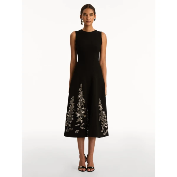 Oscar de la Renta Foxglove Sequin Embroidered Knit Dress - Oscar de la Renta Dresses - American Couture - Shop at Luxury Shoes 