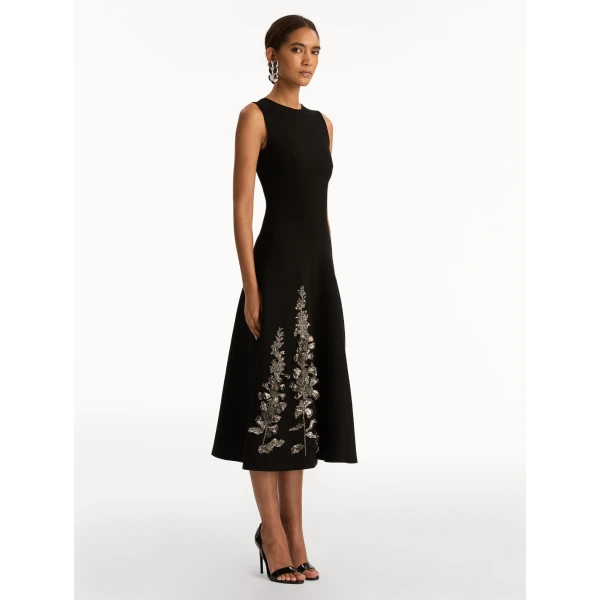 Oscar de la Renta Foxglove Sequin Embroidered Knit Dress - Oscar de la Renta Dresses - American Couture - Shop at Luxury Shoes 
