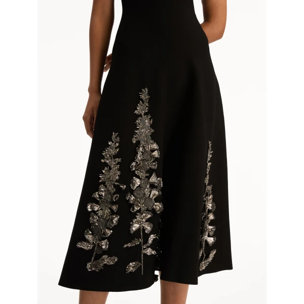 Oscar de la Renta Foxglove Sequin Embroidered Knit Dress - Oscar de la Renta Dresses - American Couture - Shop at Luxury Shoes 