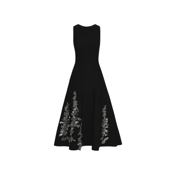 Oscar de la Renta Foxglove Sequin Embroidered Knit Dress - Oscar de la Renta Dresses - American Couture - Shop at Luxury Shoes 