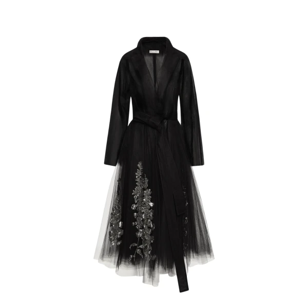 Oscar de la Renta Foxglove Sequin Embroidered Opera Coat - Oscar de la Renta Coats - American Couture - Shop at Luxury Shoes 