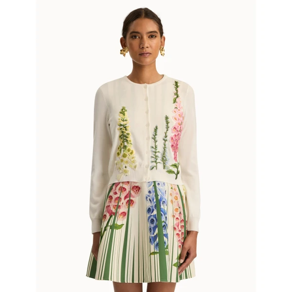 Oscar de la Renta Foxglove Threadwork Cardigan - Oscar de la Renta Knitwear - American Couture - Shop at Luxury Shoes 