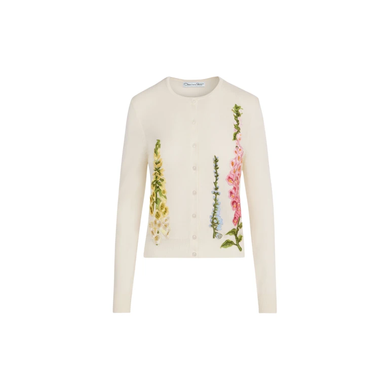 Oscar de la Renta Foxglove Threadwork Cardigan - Oscar de la Renta Knitwear - American Couture - Shop at Luxury Shoes 