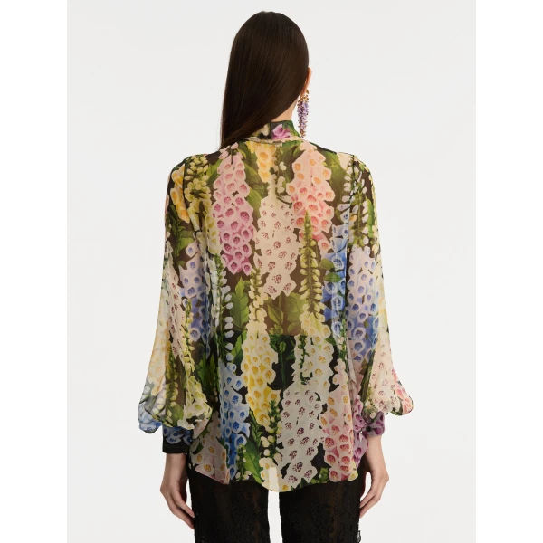 Oscar de la Renta Foxglove Tie-Neck Chiffon Blouse - Oscar de la Renta Tops - American Couture - Shop at Luxury Shoes 