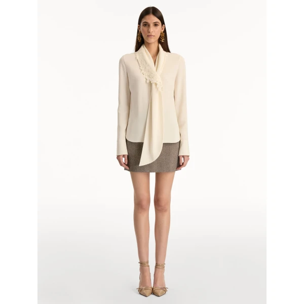 Oscar de la Renta Foxglove Tie-Neck Georgette Blouse - Oscar de la Renta Tops - American Couture - Shop at Luxury Shoes 