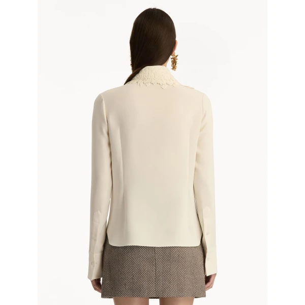 Oscar de la Renta Foxglove Tie-Neck Georgette Blouse - Oscar de la Renta Tops - American Couture - Shop at Luxury Shoes 