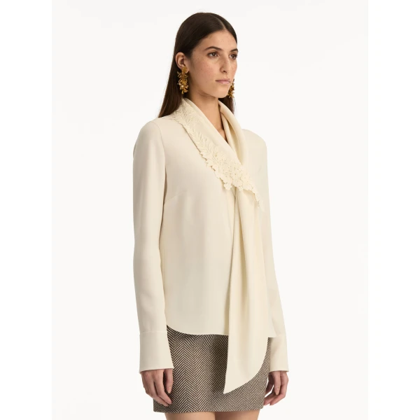 Oscar de la Renta Foxglove Tie-Neck Georgette Blouse - Oscar de la Renta Tops - American Couture - Shop at Luxury Shoes 