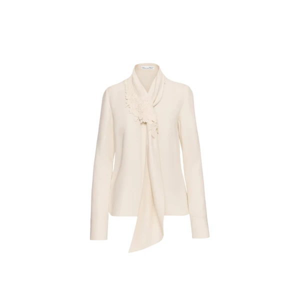 Oscar de la Renta Foxglove Tie-Neck Georgette Blouse - Oscar de la Renta Tops - American Couture - Shop at Luxury Shoes 