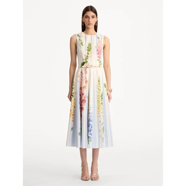 Oscar de la Renta Foxglove Trompe L’oeil Cotton Poplin Dress - Oscar de la Renta Dresses - American Couture - Shop at Luxury Shoes 