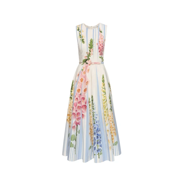 Oscar de la Renta Foxglove Trompe L’oeil Cotton Poplin Dress - Oscar de la Renta Dresses - American Couture - Shop at Luxury Shoes 