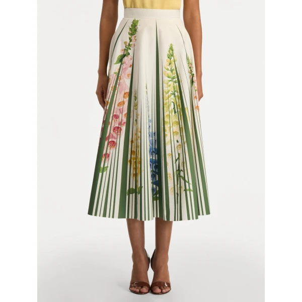 Oscar de la Renta Foxglove Trompe L’oeil Cotton Poplin Skirt - Oscar de la Renta Skirts - American Couture - Shop at Luxury Shoes 