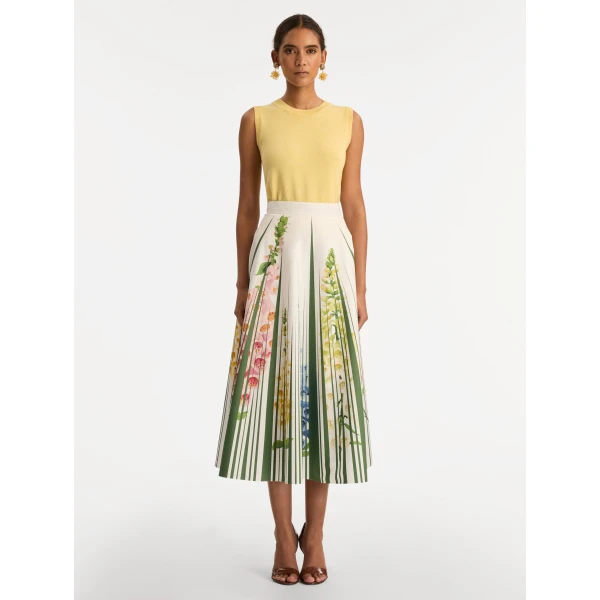Oscar de la Renta Foxglove Trompe L’oeil Cotton Poplin Skirt - Oscar de la Renta Skirts - American Couture - Shop at Luxury Shoes 