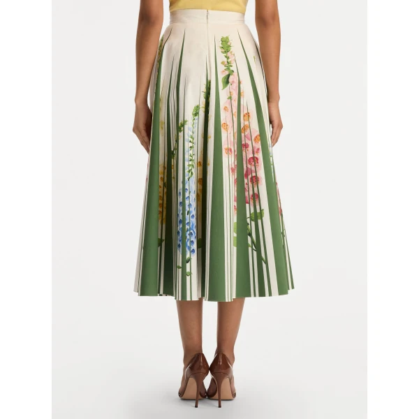 Oscar de la Renta Foxglove Trompe L’oeil Cotton Poplin Skirt - Oscar de la Renta Skirts - American Couture - Shop at Luxury Shoes 