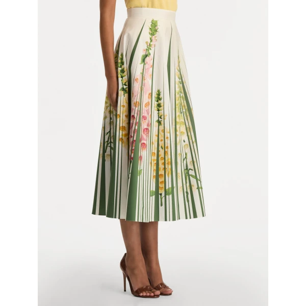Oscar de la Renta Foxglove Trompe L’oeil Cotton Poplin Skirt - Oscar de la Renta Skirts - American Couture - Shop at Luxury Shoes 