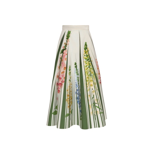 Oscar de la Renta Foxglove Trompe L’oeil Cotton Poplin Skirt - Oscar de la Renta Skirts - American Couture - Shop at Luxury Shoes 