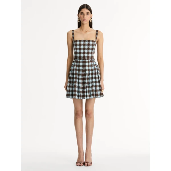 Oscar de la Renta Gingham Cotton Poplin Sleeveless Dress - Oscar de la Renta Dresses - American Couture - Shop at Luxury Shoes 