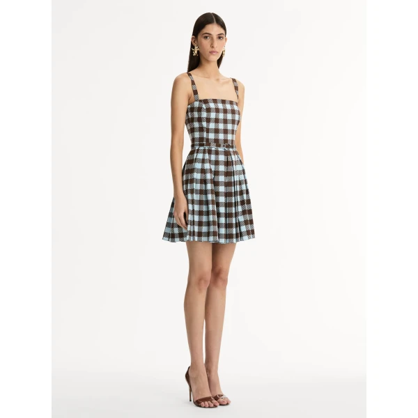 Oscar de la Renta Gingham Cotton Poplin Sleeveless Dress - Oscar de la Renta Dresses - American Couture - Shop at Luxury Shoes 