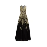 Oscar de la Renta Gold Foil Rose Appliqué Gown - Oscar de la Renta Dresses - American Couture - Shop at Luxury Shoes 