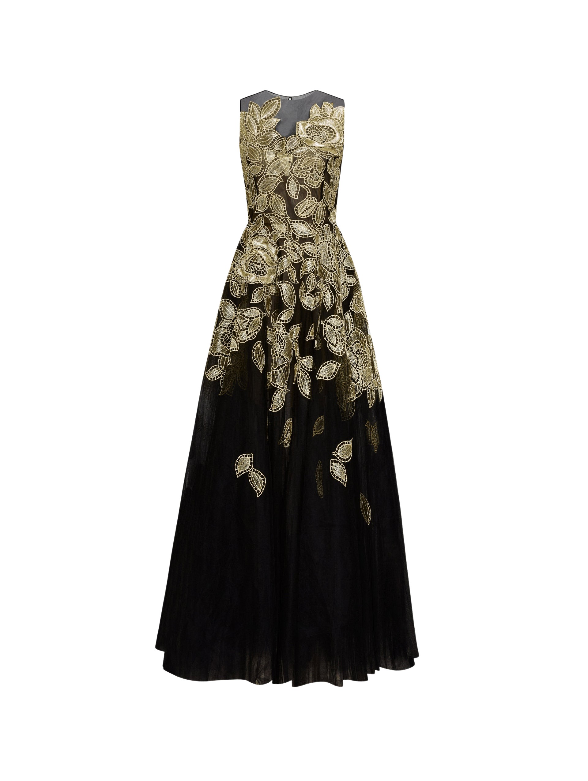 Oscar de la Renta Gold Foil Rose Appliqué Gown - Oscar de la Renta Dresses - American Couture - Shop at Luxury Shoes 