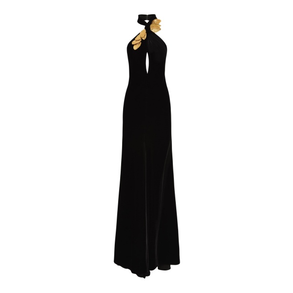 Oscar de la Renta Gold Leaf Embroidered Velvet Gown - Oscar de la Renta Dresses - American Couture - Shop at Luxury Shoes 