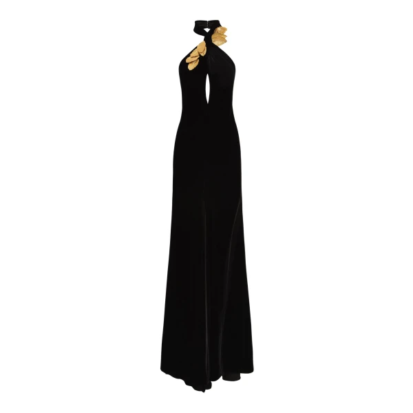 Oscar de la Renta Gold Leaf Embroidered Velvet Gown - Oscar de la Renta Dresses - American Couture - Shop at Luxury Shoes 