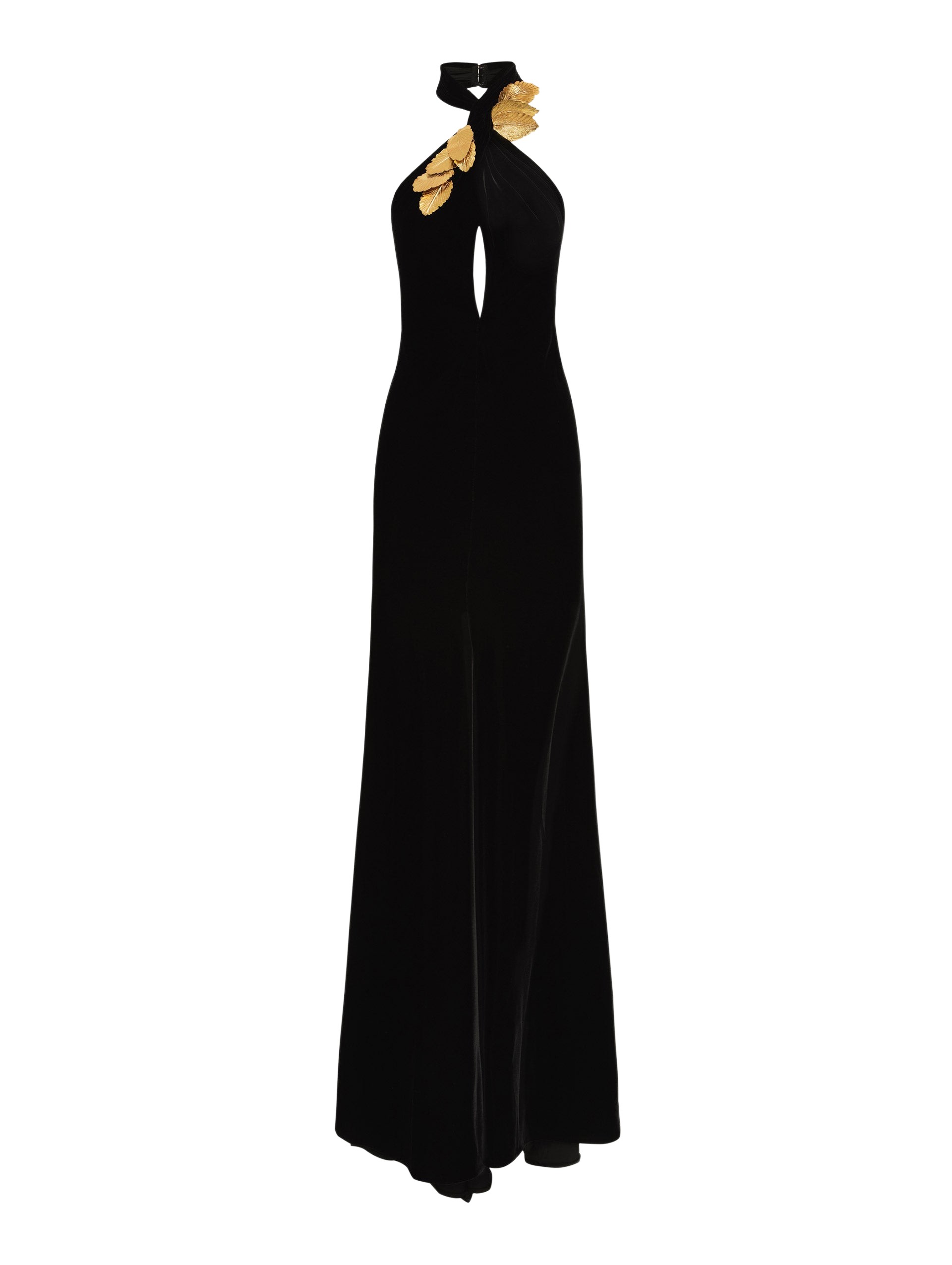 Oscar de la Renta Gold Leaf Embroidered Velvet Gown - Oscar de la Renta Dresses - American Couture - Shop at Luxury Shoes 