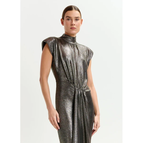 Essentiel Antwerp Gold stretch lurex midi-length dress - Essentiel Antwerp Dresses - Colorful Belgian Design - Shop at Luxury Shoes 