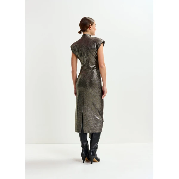 Essentiel Antwerp Gold stretch lurex midi-length dress - Essentiel Antwerp Dresses - Colorful Belgian Design - Shop at Luxury Shoes 