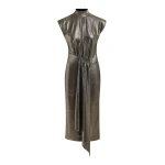 Essentiel Antwerp Gold stretch lurex midi-length dress - Essentiel Antwerp Dresses - Colorful Belgian Design - Shop at Luxury Shoes 