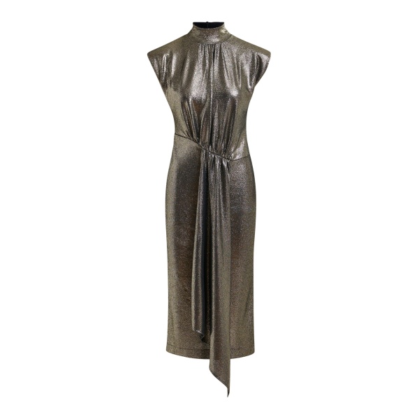 Essentiel Antwerp Gold stretch lurex midi-length dress - Essentiel Antwerp Dresses - Colorful Belgian Design - Shop at Luxury Shoes 