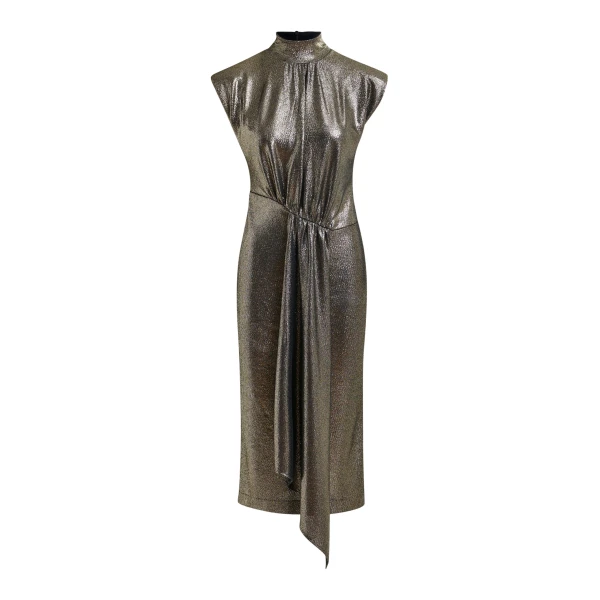 Essentiel Antwerp Gold stretch lurex midi-length dress - Essentiel Antwerp Dresses - Colorful Belgian Design - Shop at Luxury Shoes 