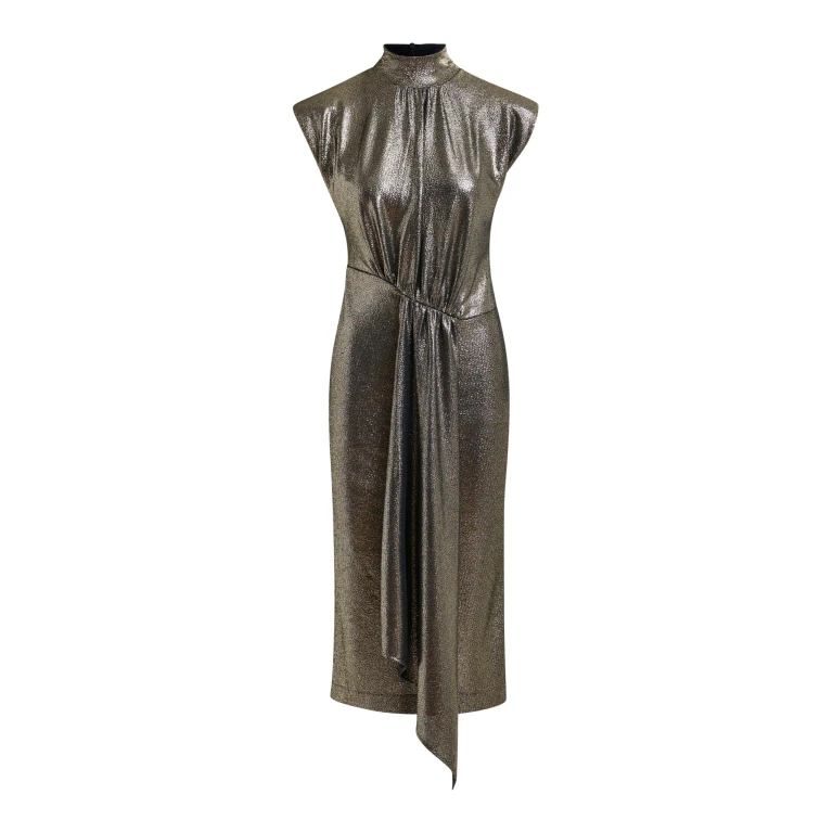 Essentiel Antwerp Gold stretch lurex midi-length dress - Essentiel Antwerp Dresses - Colorful Belgian Design - Shop at Luxury Shoes 