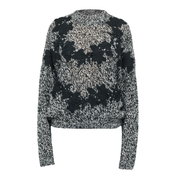 Giambattista Valli Gray Wool Sweater With Black Macramé - Giambattista Valli Knitwear - Romantic Couture - Shop at Luxury Shoes 
