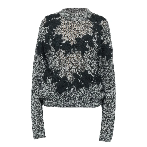 Giambattista Valli Gray Wool Sweater With Black Macramé - Giambattista Valli Knitwear - Romantic Couture - Shop at Luxury Shoes 